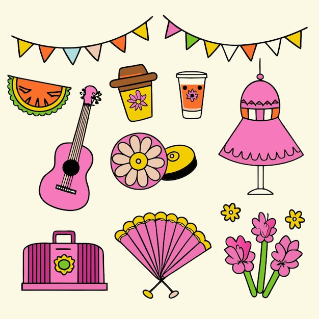 Decoraciones festivas para fiestas de clipart Instrumentos musicales y flores