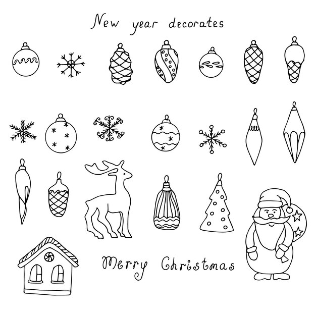 Decoraciones de Navidad conjunto de ilustración vectorial dibujo a mano