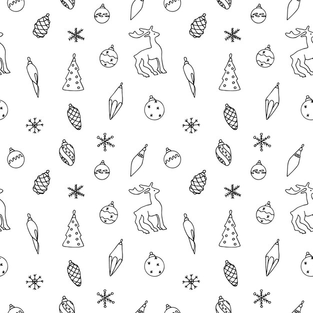 Decoraciones de Navidad dibujo a mano de ilustración vectorial de patrón sin costura