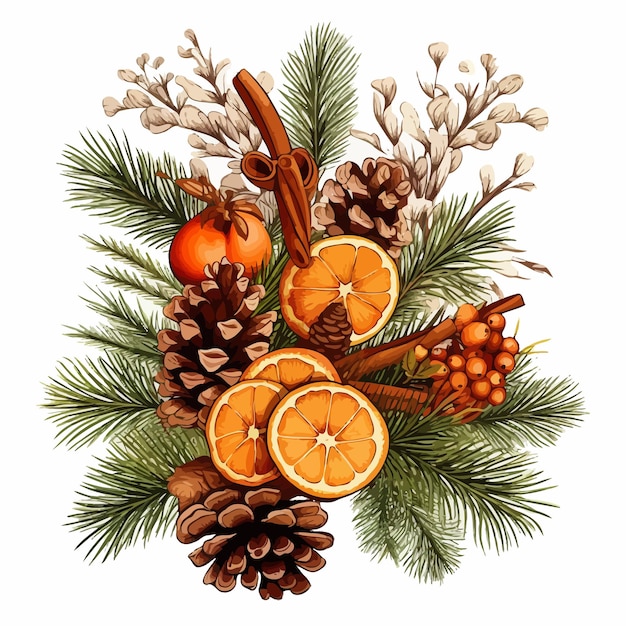 Decoraciones navideñas con vector de naranja seca.