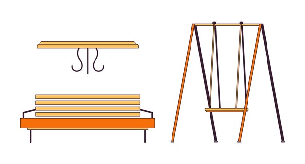 Decoraciones de parque conjunto de objetos de dibujos animados lineales 2D