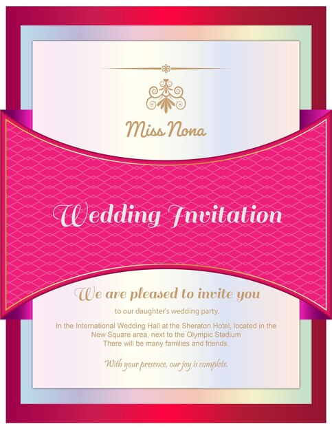 Decorado en rosa caliente y rojo natural rosa invitación de boda plantilla de tarjeta de diseño vectorial