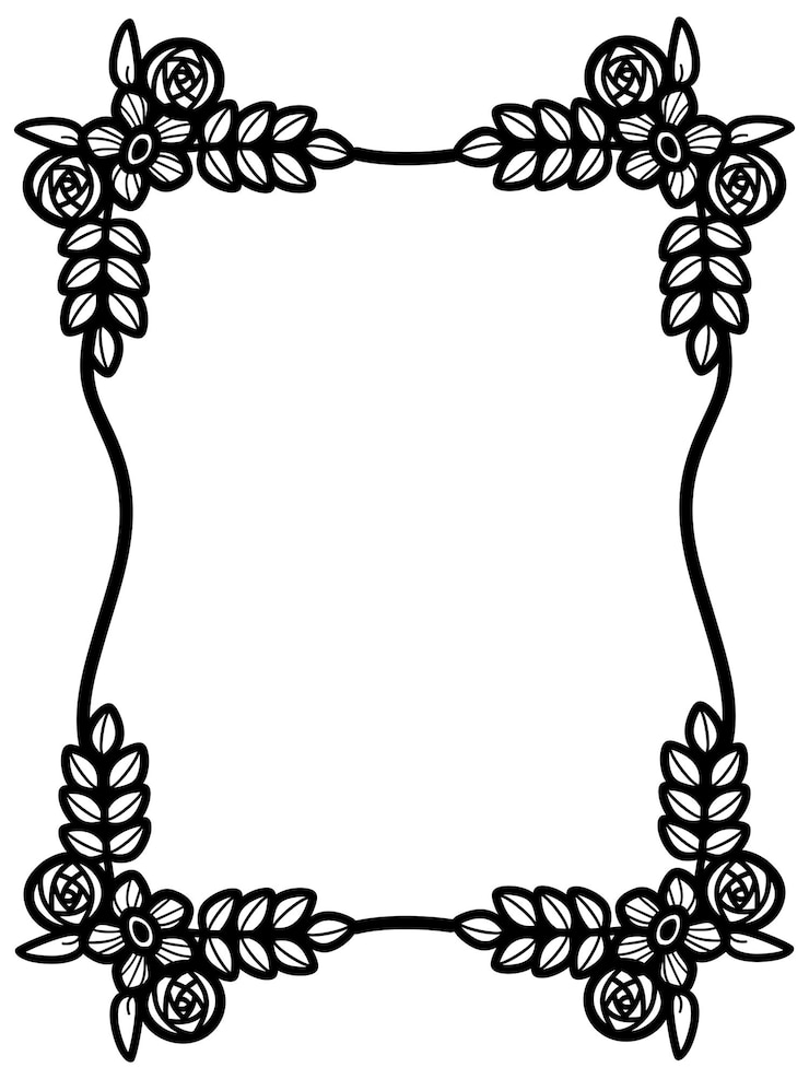 Decorativo floral dibujado a mano en marco cuadrado vector negro y blanco