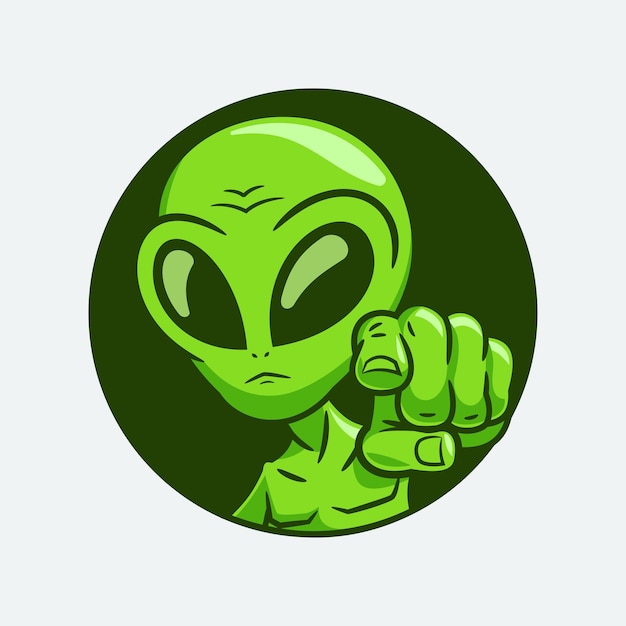 Dedo acusador alienígena verde de dibujos animados