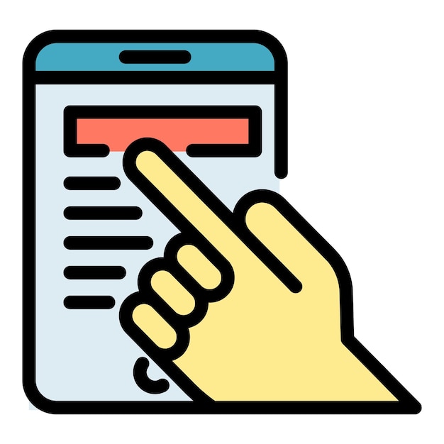 Dedo en el icono del teléfono inteligente Contorno del dedo en el teléfono inteligente Icono vectorial color plano aislado