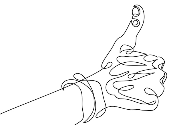 Dedo de línea continua hacia arriba ilustración de vector dibujado a mano de lineal como gesto