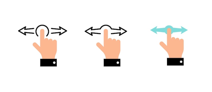 Vector dedo de la mano izquierda derecha gestos de deslizamiento horizontal conjunto de iconos de color ilustración vectorial eps