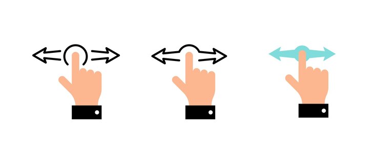 Dedo de la mano izquierda derecha gestos de deslizamiento horizontal conjunto de iconos de color ilustración vectorial EPS