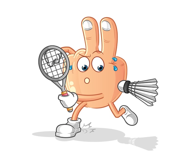Dedo de la paz jugando vector de caracteres de ilustración de bádminton