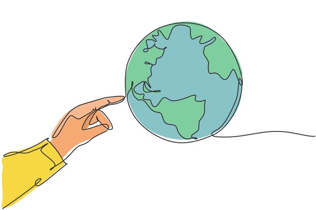 Dedo táctil globo tierra Línea continua única mundo mapa global icono gráfico logotipo diseño vectorial