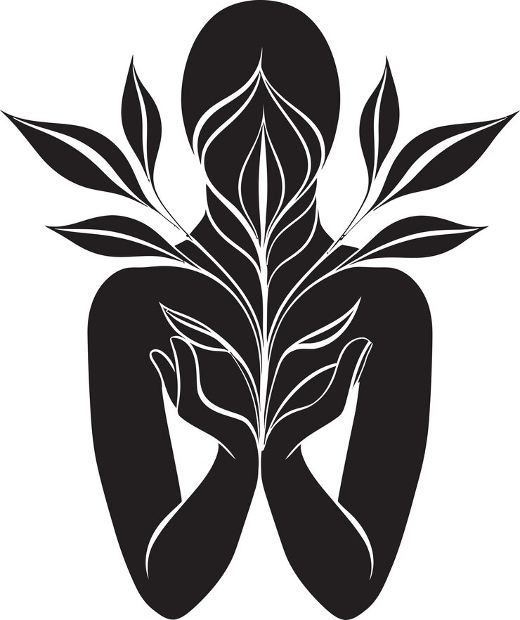 Los dedos de la flora de diseño vectorial negro botánico de la planta de agarre emblema insignia