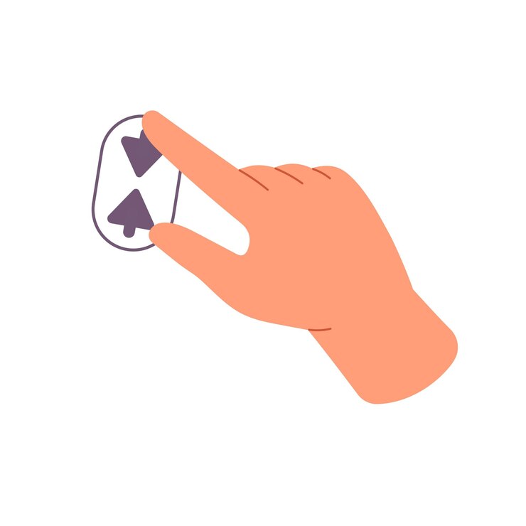 Vector los dedos hacen zoom pinch para disminuir el tamaño en el dispositivo del sensor gesto de la pantalla táctil de la mano para reducir el alcance de la escala control de la pantalla sensorial touchpad ilustración vectorial aislada plana en fondo blanco