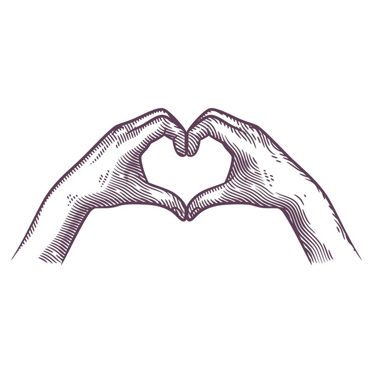 Vector dedos de la mano haciendo forma de corazón en estilo grabado. lindo dedo hogar gesto