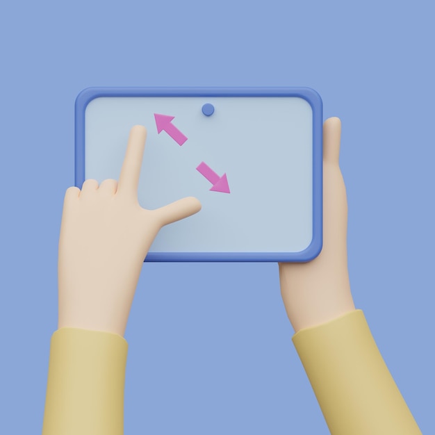 Los dedos tocando, tocando, desplazando las pantallas de los teléfonos inteligentes, concepto de objeto 3D realista, estilo de dibujos animados.