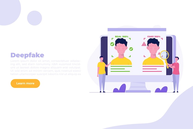 Deepfake Concept de tecnología de cara profunda Ilustración de vector plano para el volante de la página de aterrizaje del sitio web de banner