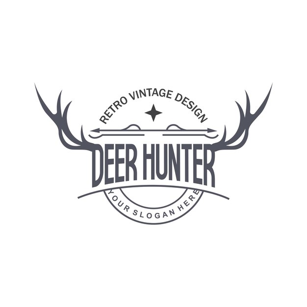 Vector deer logo deer hunter vector bosque animal diseño deer antlers retro vintage símbolo diseño icono