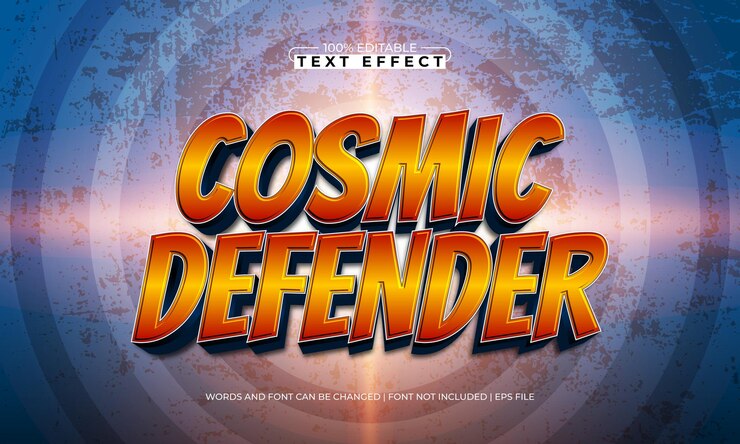 Vector defensor cósmico efecto de texto editable con un estilo de texto de héroe y poder