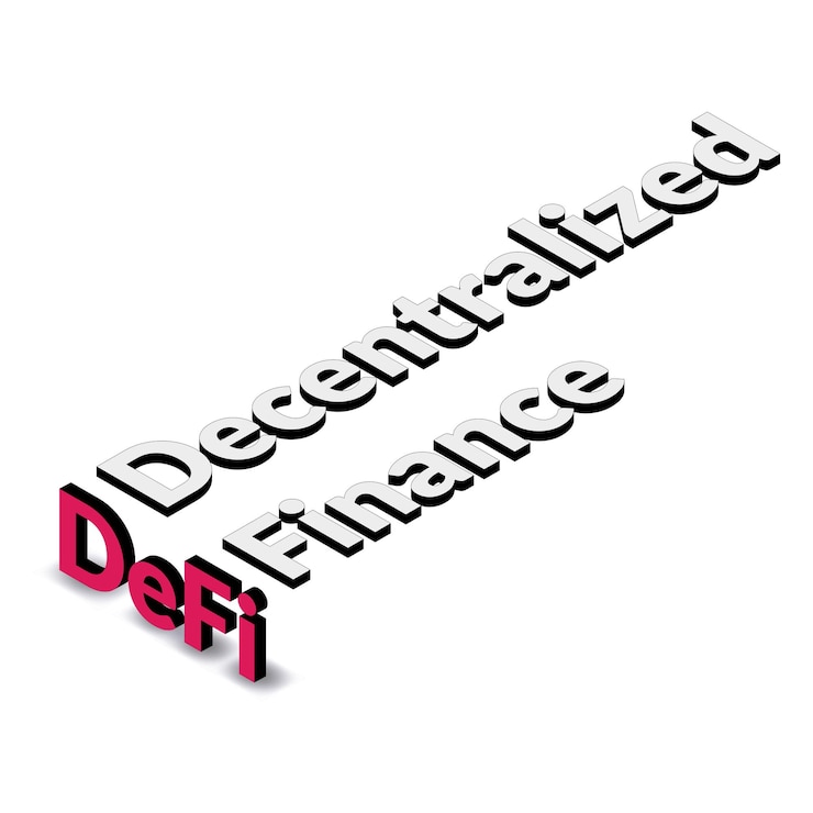 Vector defi finanzas descentralizadas, texto isométrico aislado sobre fondo blanco. ecosistema de aplicaciones y servicios financieros basados en blockchains públicas. ilustración vectorial.