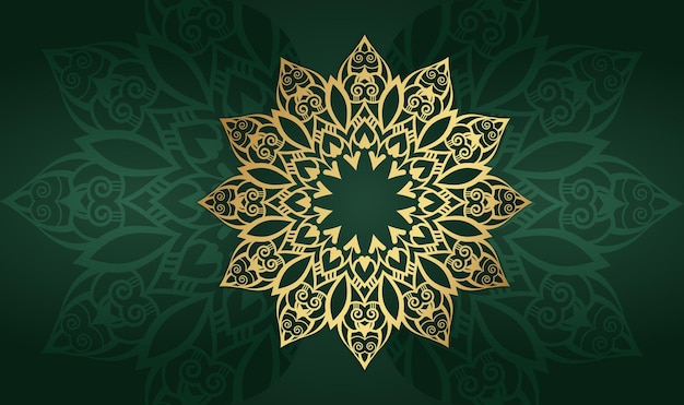 Degradado abstracto verde con colores dorados mandala vector de diseño de fondo