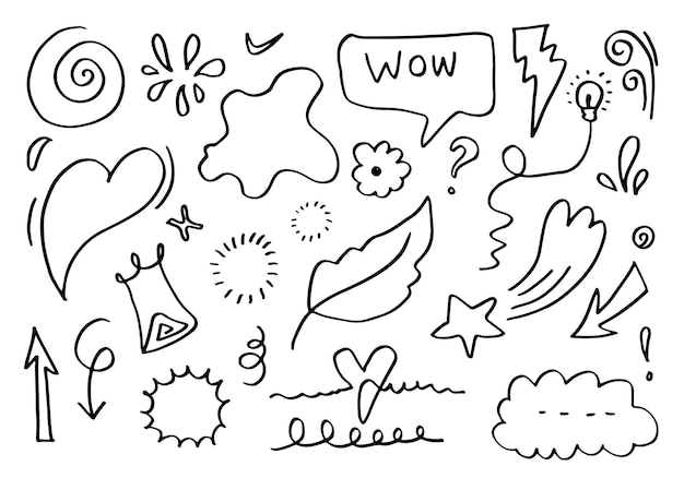 deja corazones cintas abstractas flechas y otros elementos en estilos dibujados a mano para diseños conceptuales Ilustración de fideos Plantilla vectorial para decoración