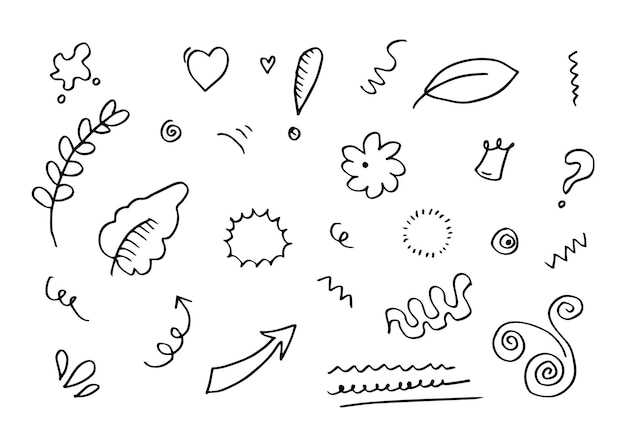 Deja corazones cintas abstractas flechas y otros elementos en estilos dibujados a mano para diseños conceptuales Ilustración de fideos Plantilla vectorial para decoración