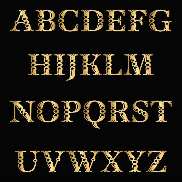 Dejanire Jewel Font Alfabeto Letras mayúsculas doradas Letras maiúsculas Números y símbolos dorados