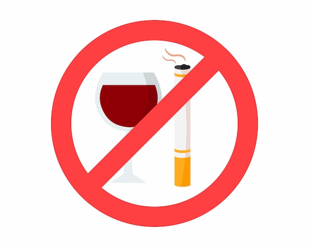 Vector dejar de fumar y beber hábitos de alcohol signo prohibido para cerveza y cigarrillos