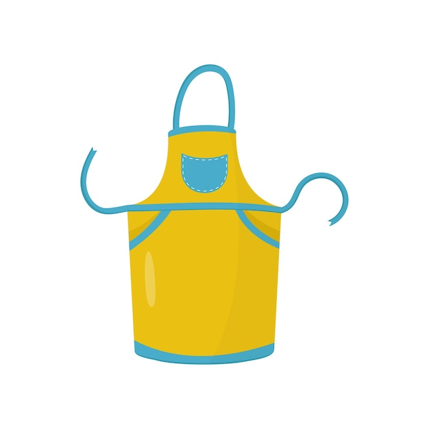 Delantal de cocina amarillo con bolsillo azul pequeño Prenda protectora de ama de casa Elemento de vector plano para la promoción de cursos culinarios