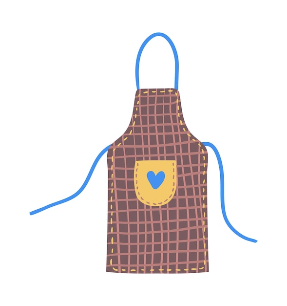 Vector delantal marrón con correas azules y corazón en el bolsillo cocinar hornear cocinero usar ilustración vectorial