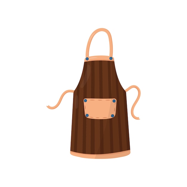 Vector delantal marrón a rayas con bolsillo grande y botones vestido de cocina elemento vectorial plano para afiche promocional o volante de cursos culinarios