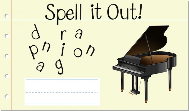 Vector deletrear inglés palabra piano