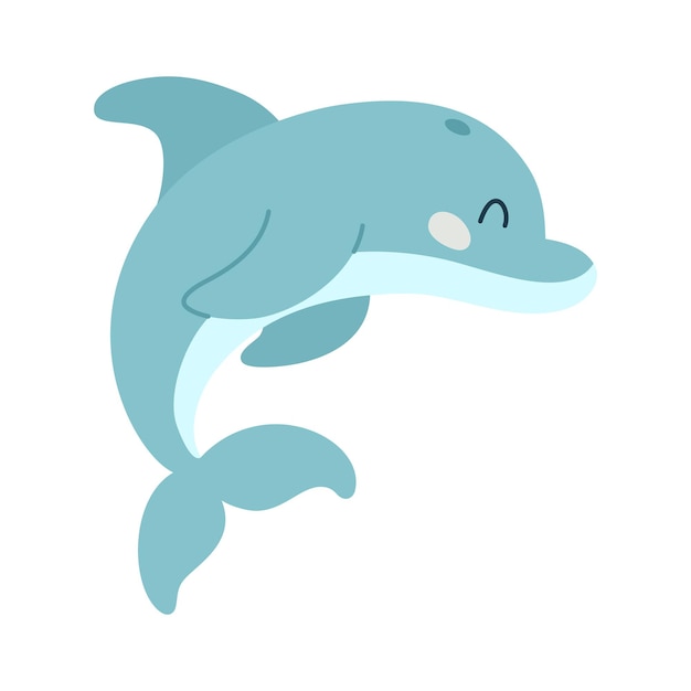 Delfín dibujado a mano de dibujos animados sobre fondo blanco aislado Carácter del animal marino