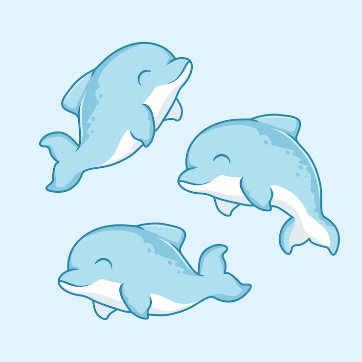 Vector delfín de dibujos animados lindo pez animales