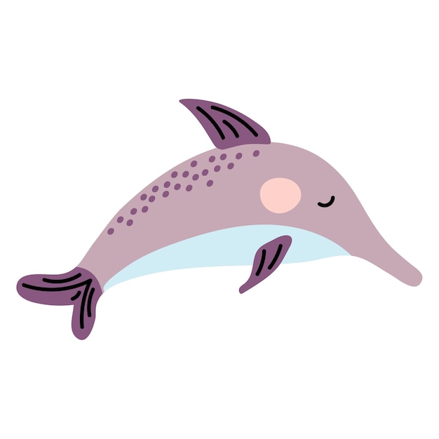 Delfín de dibujos animados lindo simple dibujo de animal marino plano perfecto para niños diseños de bebés tema océano