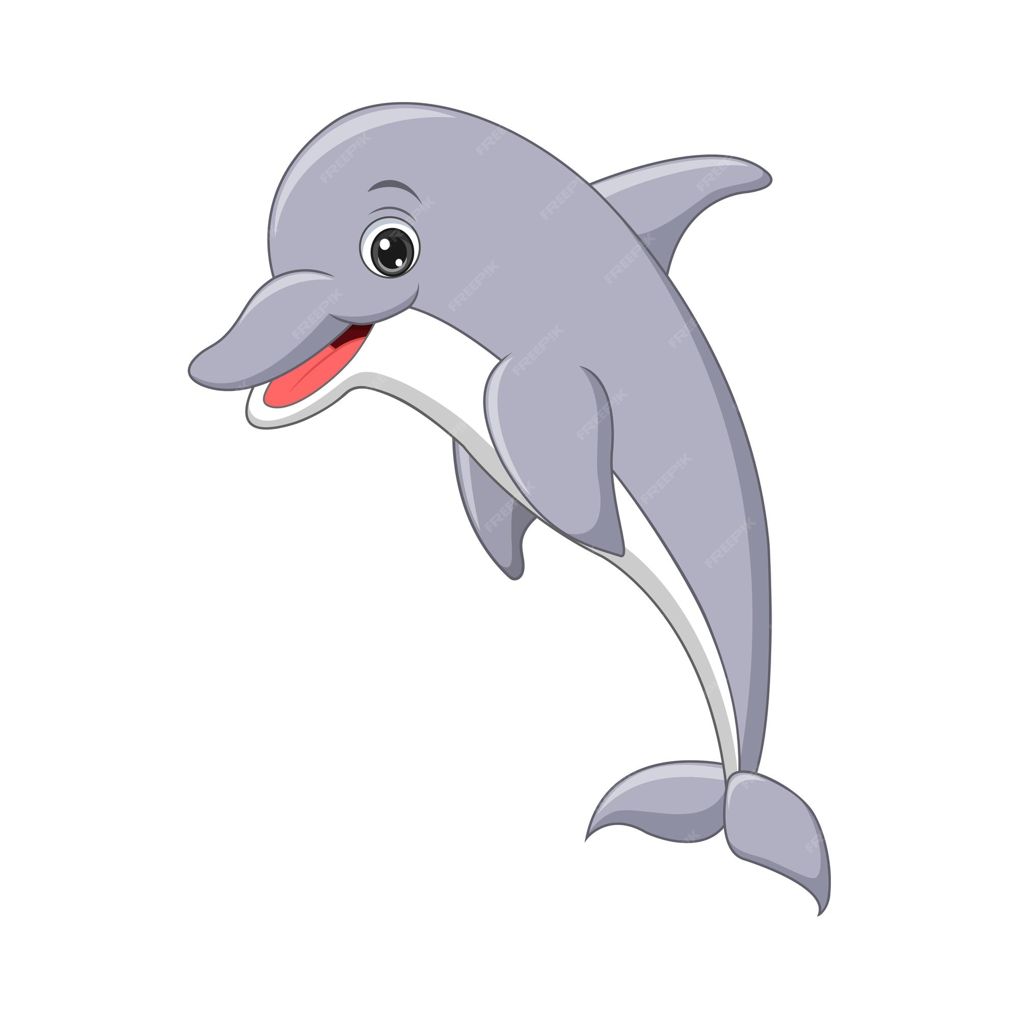 Delfín de dibujos animados saltando aislado en blanco | Vector Premium Delfín de dibujos animados saltando aislado en blanco | Vector Premium