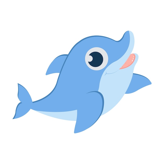 Delfín feliz de dibujos animados lindo. Ilustración de vector aislado sobre fondo blanco.