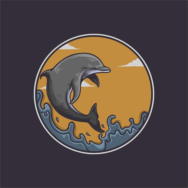 Delfín con ilustración de vector de ondas