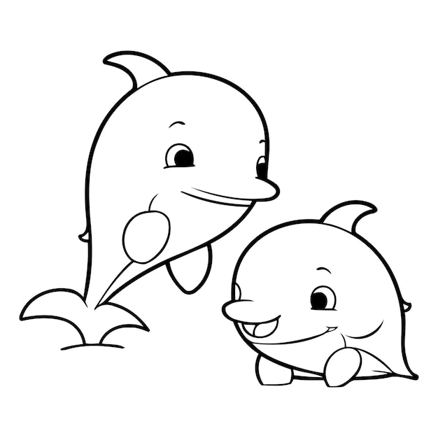 el delfín lindo y la pequeña ballena dibujos animados de ilustración vectorial eps 10