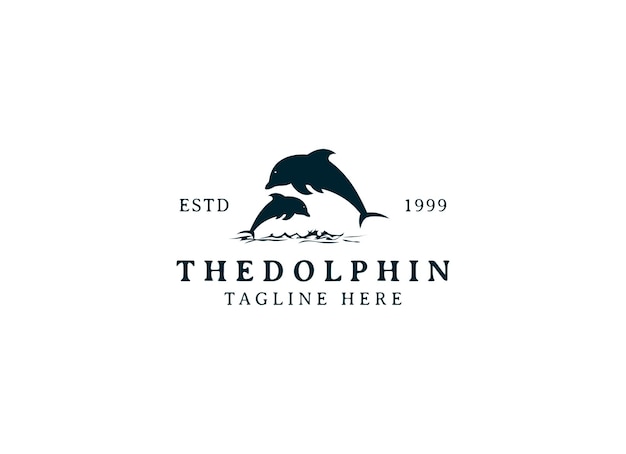 delfín luna bahía playa mar logotipo vector icono plantilla ilustración diseño del logotipo delfín
