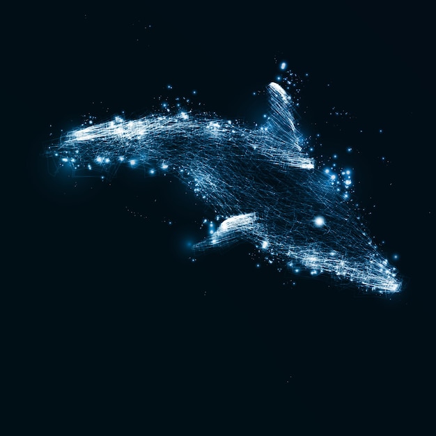 Vector delfín de neón, arte futurista abstracto, elegante ilustración