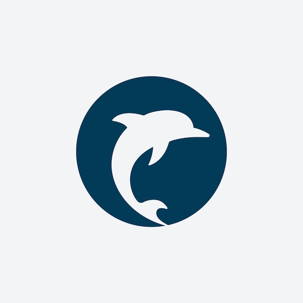 Delfín saltando fuera del agua en un círculo azul perfecto para logotipos, iconos y redes sociales