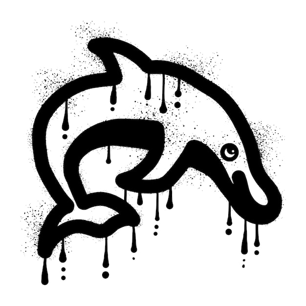 Un delfín saltando con pintura negra en aerosol