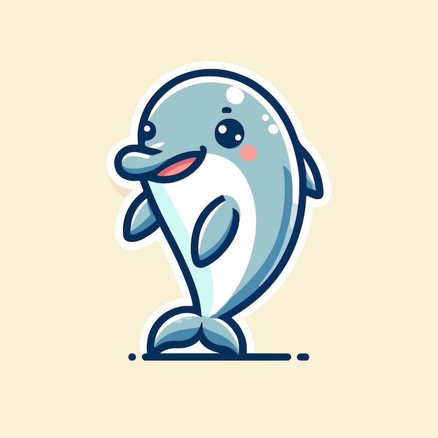 Delfín vectorial lindo de pie con pose feliz ilustración de icono vectorial de dibujos animados