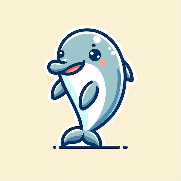 Delfín vectorial lindo de pie con pose feliz ilustración de icono vectorial de dibujos animados