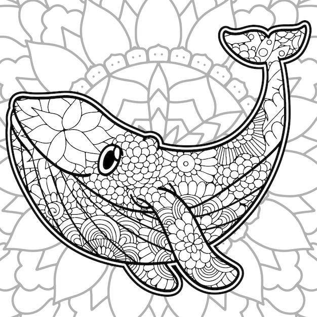 Vector delfín zentangle dibujado a mano delfín con mandala