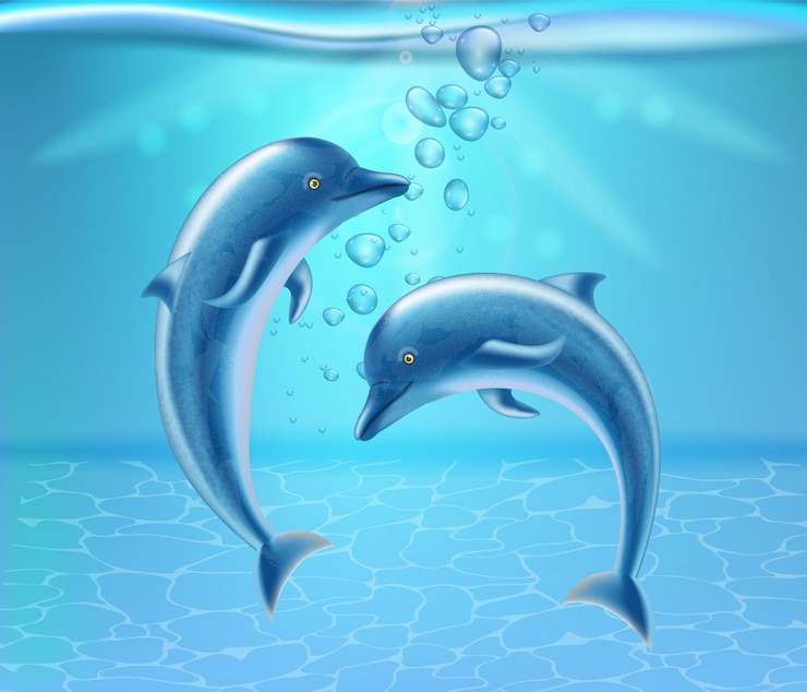 Vector delfines bajo el agua