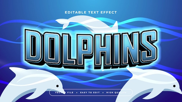 Delfines blancos y azules estilo de fuente de efecto de texto editable en 3D