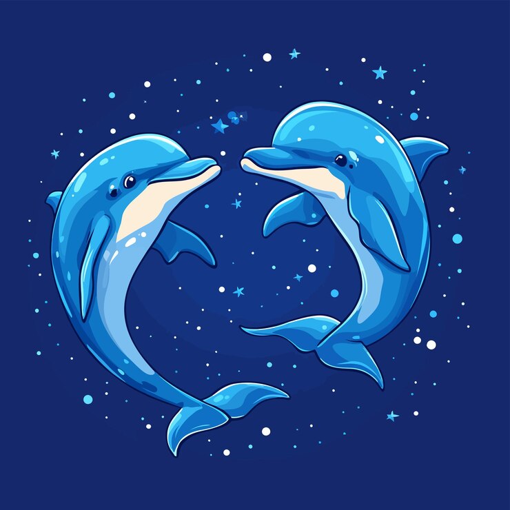 Vector los delfines están nadando en el océano con las palabras delfines
