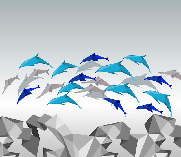 Vector delfines de origami