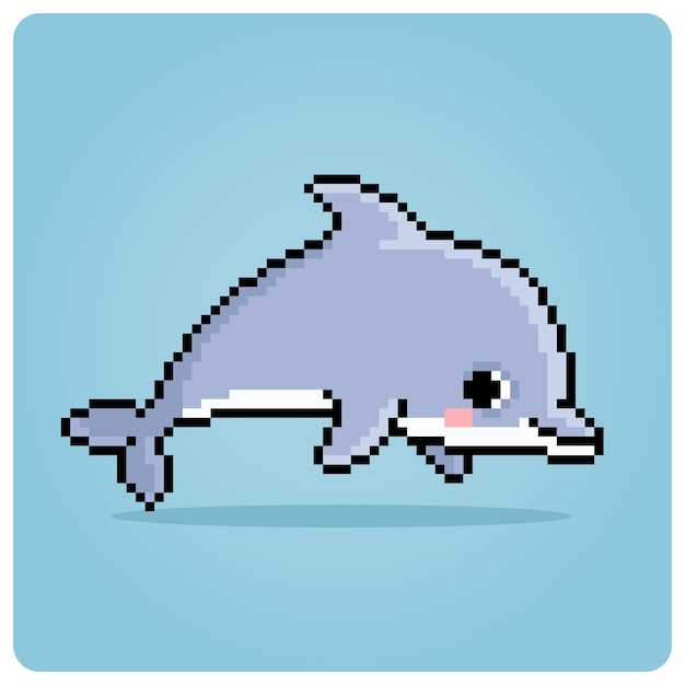 Delfines en pixel art de 8 bits Animales para juegos de activos en ilustraciones vectoriales
